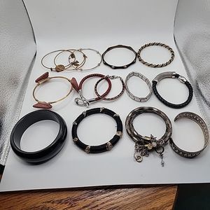 14 Assorted Bracelets Bangle Leather Braided Charm Metallic Coil Cuff